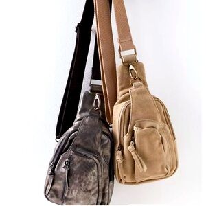 Free People Hudson leather Sling Bag in Mineral Beige